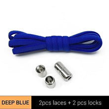 Load image into Gallery viewer, 1Pair Metal Lock Shoelaces Round Elastic Shoe Laces Special No Tie Shoelace for Men Women Lacing Rubber Zapatillas 23 Colors