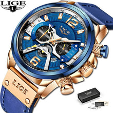 Load image into Gallery viewer, 2021 New Mens Watches LIGE Top Brand Leather Chronograph Waterproof Sport Automatic Date Quartz Watch For Men Relogio Masculino