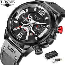Load image into Gallery viewer, 2021 New Mens Watches LIGE Top Brand Leather Chronograph Waterproof Sport Automatic Date Quartz Watch For Men Relogio Masculino