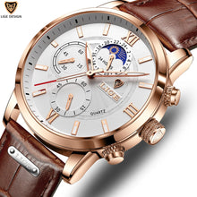 Load image into Gallery viewer, LIGE Men Watches 2021 New Fashion Leather Waterproof Luminous Top Brand Luxury Mens Quartz Wristwatch Men Relogio Masculino+box