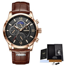 Load image into Gallery viewer, LIGE Men Watches 2021 New Fashion Leather Waterproof Luminous Top Brand Luxury Mens Quartz Wristwatch Men Relogio Masculino+box