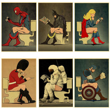 Load image into Gallery viewer, Marvel Avengers Spoofed Superheroes Print Posters In The Toilets Funny Hero Kids Room Decoration Wall Art Canvas Painting Cuadro
