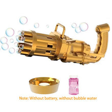 Load image into Gallery viewer, 2-in-1 Electric Bubble Machine Black Gold Gold Gatling Bubble Gun Children Automatic Bubble Blowing Toy Gun Fan Combo Function