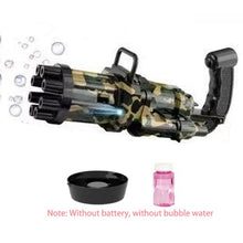 Load image into Gallery viewer, 2-in-1 Electric Bubble Machine Black Gold Gold Gatling Bubble Gun Children Automatic Bubble Blowing Toy Gun Fan Combo Function