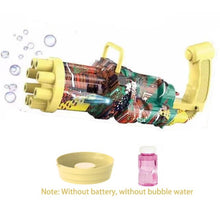 Load image into Gallery viewer, 2-in-1 Electric Bubble Machine Black Gold Gold Gatling Bubble Gun Children Automatic Bubble Blowing Toy Gun Fan Combo Function
