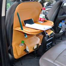 Load image into Gallery viewer, Car Seat Back Organizer Foldable Table Tray Pu Leather Pad Storage Organizer Travel Storage Bag Auto Accessories Protector Play