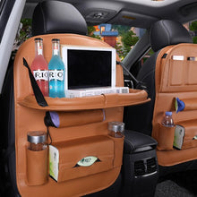 Load image into Gallery viewer, Car Seat Back Organizer Foldable Table Tray Pu Leather Pad Storage Organizer Travel Storage Bag Auto Accessories Protector Play