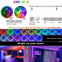 Load image into Gallery viewer, LED Strip Lights SMD 5050 2835 Sync Music Bluetooth RGB with 44 keys IR Remote Controller set DC 12V Power Supply 5m 10m US EU