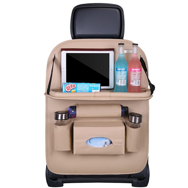 PU Leather Car Seat Back Organizer Storage Bag Pad Drink Chair Storage Pocket Box Travel Stowing Tidying Automobile Accessories