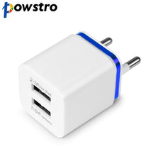 Load image into Gallery viewer, Powstro Travel Dual Port Adapter For iPhone Samsung iPad Android Phone Charger US Plug or EU Plug 2.1A USB Wall Charger
