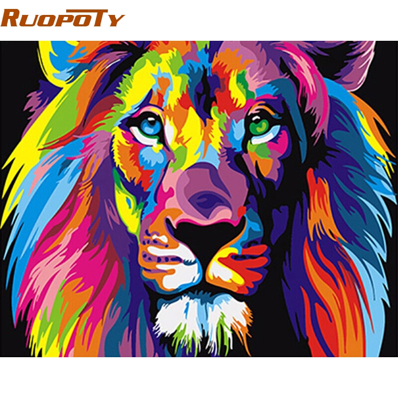 RUOPOTY Frame Colorful Lions Animals DIY Painting By Numbers Modern Hand Painted Oil Painting Unique Gift For Children 40X50cm