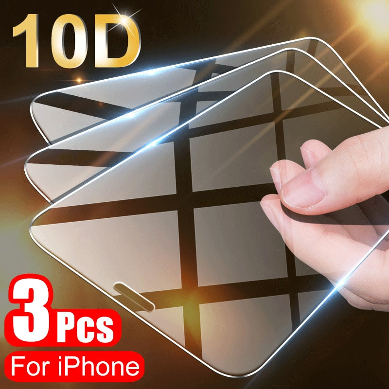 3PCS Full Cover Protective Glass On For iPhone 11 Pro X XR XS Max Screen Protector On iPhone 7 8 6 6s Plus 5 5s SE 12 Glass Film