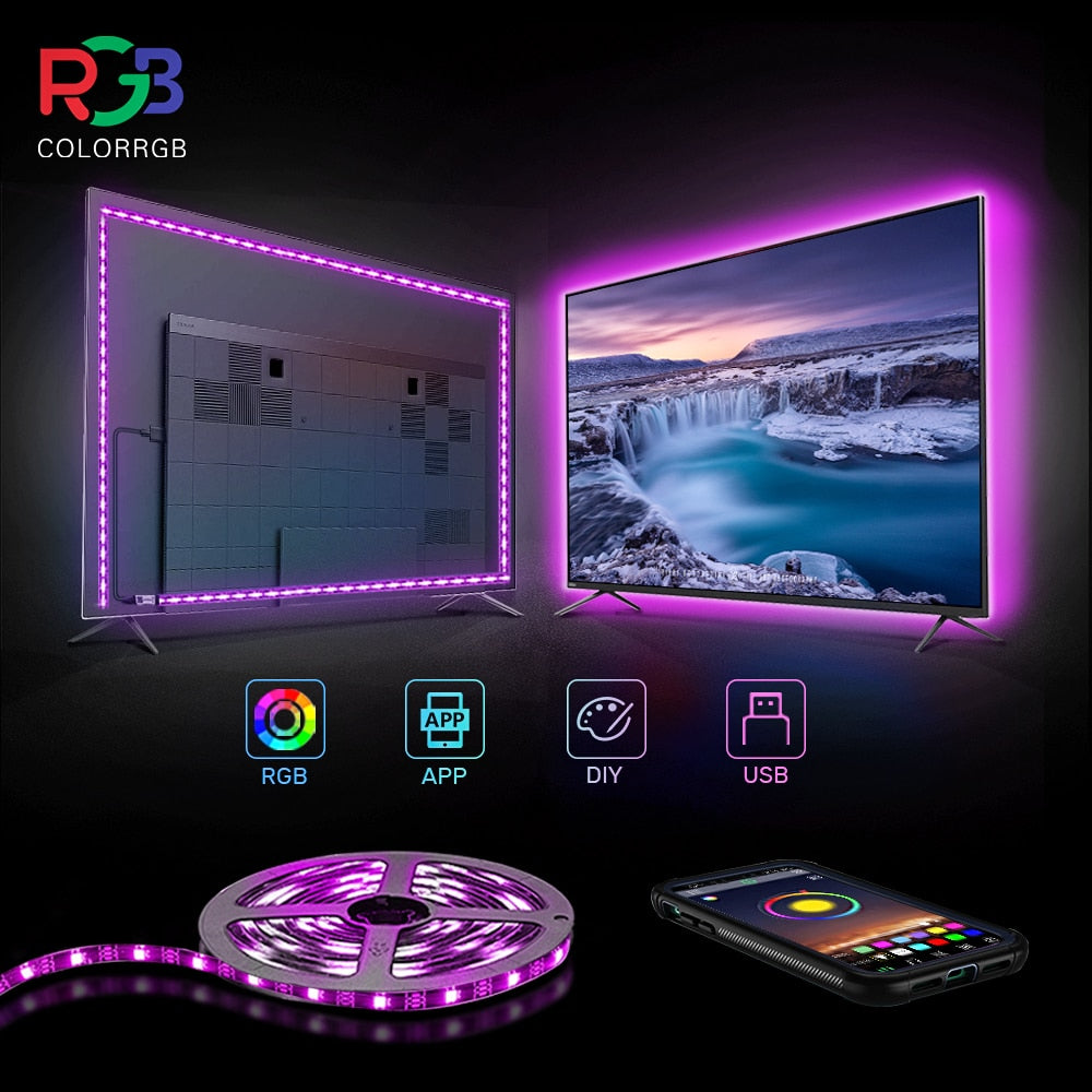 ColorRGB, TV Backlight , USB Powered LED strip light ,RGB5050 For 24 Inch-60 Inch TV,Mirror,PC, APP Control Bias