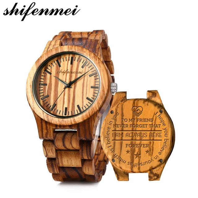 shifenmei Men Watches for Husband Boyfriend Love Dad Personalized Engraved Wood Watch for Ladies Women Quartz Wristwatches