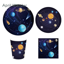 Load image into Gallery viewer, New Space Planet party Plate Napkins cups Tableware stars party for Astronaut Happy Birthday Party Supplies Universe Decorations
