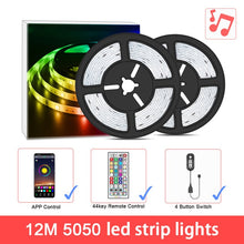 Load image into Gallery viewer, LED Light Strip, Music Sync, 44 key remote control, bluetooth phone app Control for Party tv Christmas decorations
