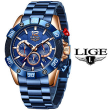 Load image into Gallery viewer, LIGE 2021 New Fashion Blue Mens Watches Top Brand Luxury Clock Sports Chronograph Waterproof Quartz Watch Men Relogio Masculino
