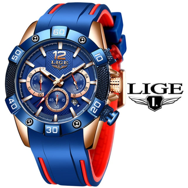 LIGE 2021 New Fashion Blue Mens Watches Top Brand Luxury Clock Sports Chronograph Waterproof Quartz Watch Men Relogio Masculino