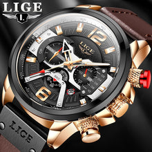 Load image into Gallery viewer, 2021 New Mens Watches LIGE Top Brand Leather Chronograph Waterproof Sport Automatic Date Quartz Watch For Men Relogio Masculino
