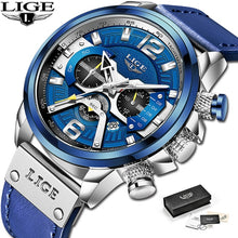 Load image into Gallery viewer, 2021 New Mens Watches LIGE Top Brand Leather Chronograph Waterproof Sport Automatic Date Quartz Watch For Men Relogio Masculino
