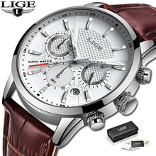 Load image into Gallery viewer, 2021 New Mens Watches LIGE Top Brand Leather Chronograph Waterproof Sport Automatic Date Quartz Watch For Men Relogio Masculino
