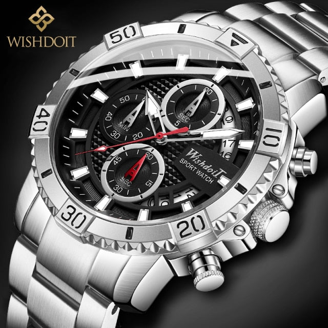 WISHDOIT Men Watch Top Luxury Brand Big Dial Sport Watches Mens Chronograph Quartz Wristwatch Date Male Clock Relogio Masculino