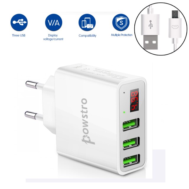 3 USB Phone Charger Smart Display 5V 3A Mobile Phone Charger Adapter Travel Charge Adapter Display for iPhone Samsung Charger