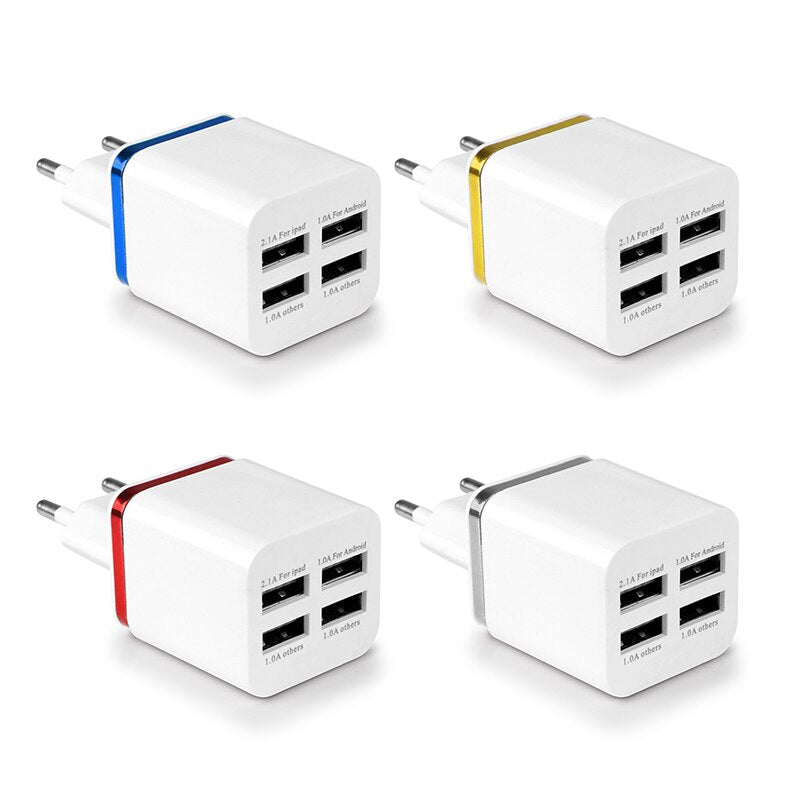 US Plug or EU Plug 5.1A Universal 4 Ports USB Wall Charger Travel Adapter for iPhone Samsung iPad For Android Phone charger