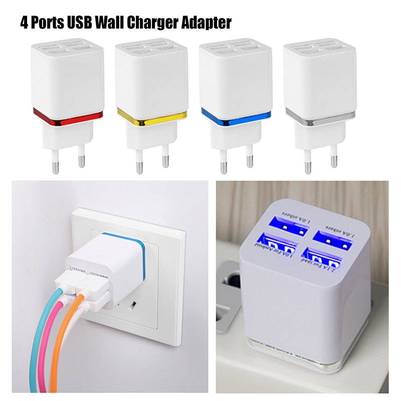 Charger US Plug or EU Plug 5.1A Universal 4 Ports USB Wall Charger Travel Adapter for iPhone Samsung iPad For Android charger