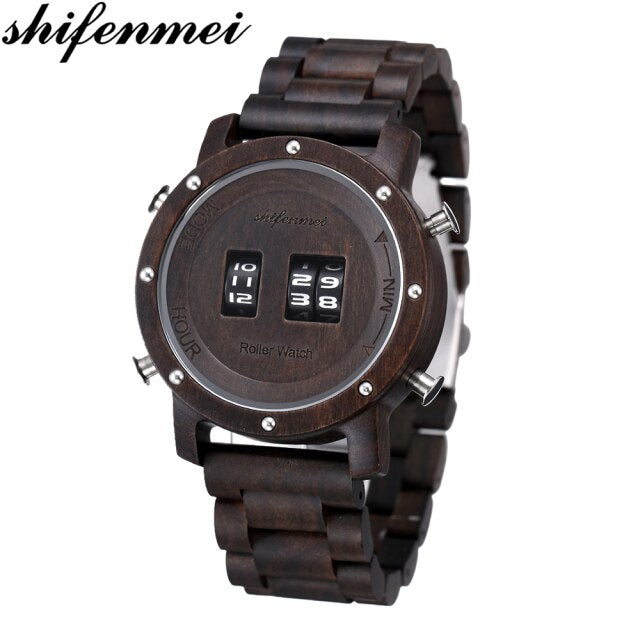 Shifenmei Watches Men Luxury Brand Drum Roller Watches Men Military Sports Wooden Quartz Wristwatches Relogio Masculino 5582