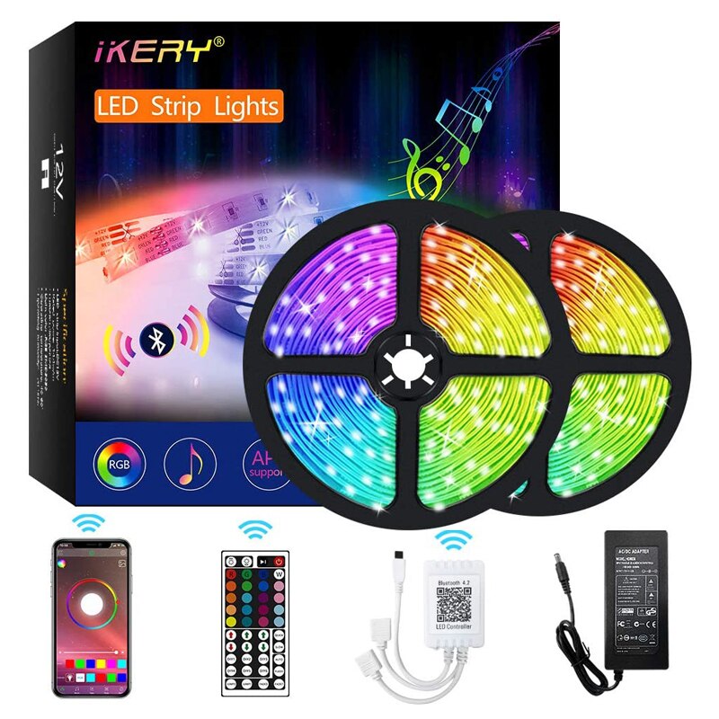 LED Strip Lights Bluetooth APP Control, IKERY Smart Light Strips with 44-Key Remote, Music Sync Tape Lights, SMD 5050 RGB